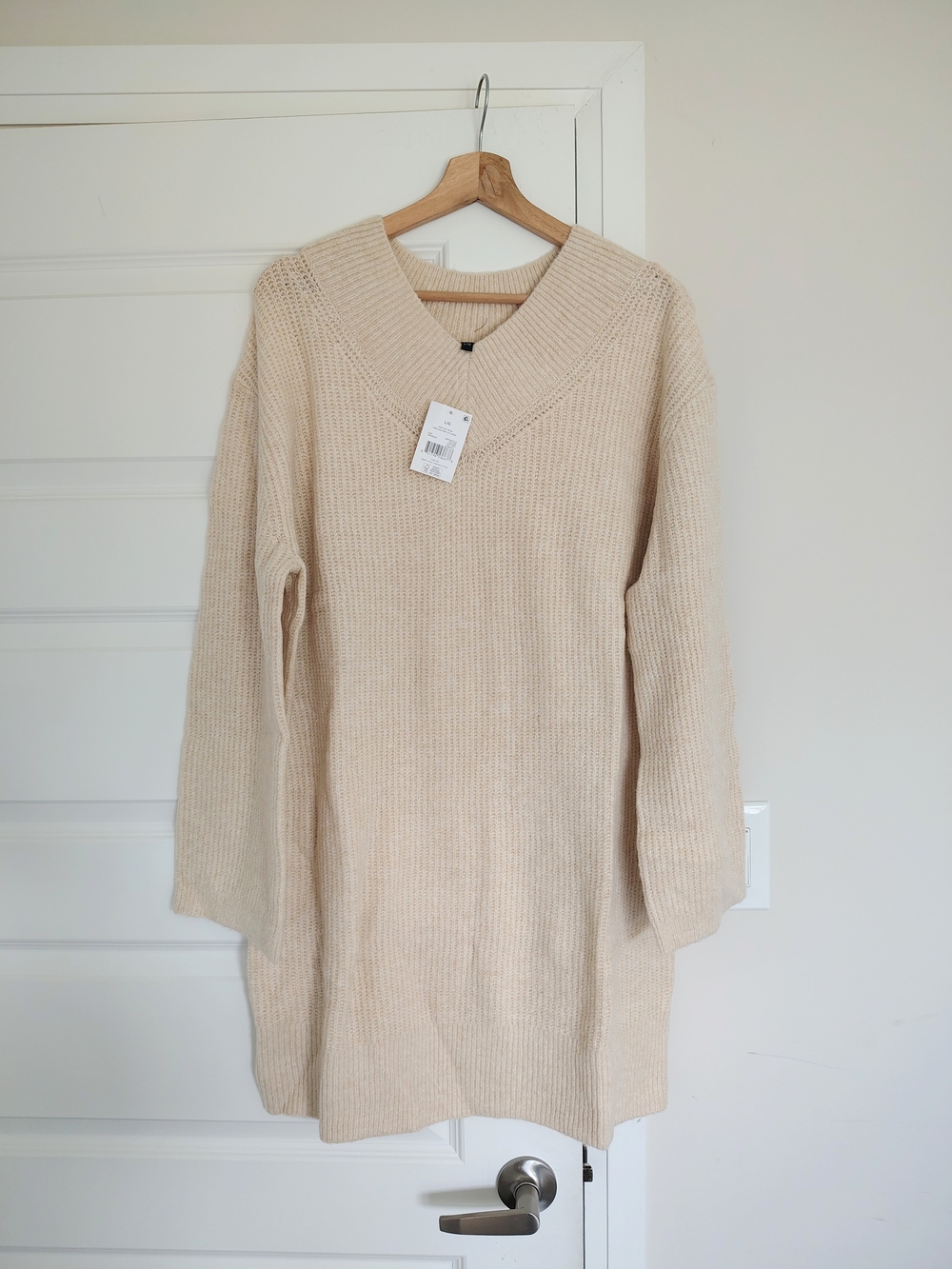 Cozy V-Neck Cream Knit Women's Sweater Dress
